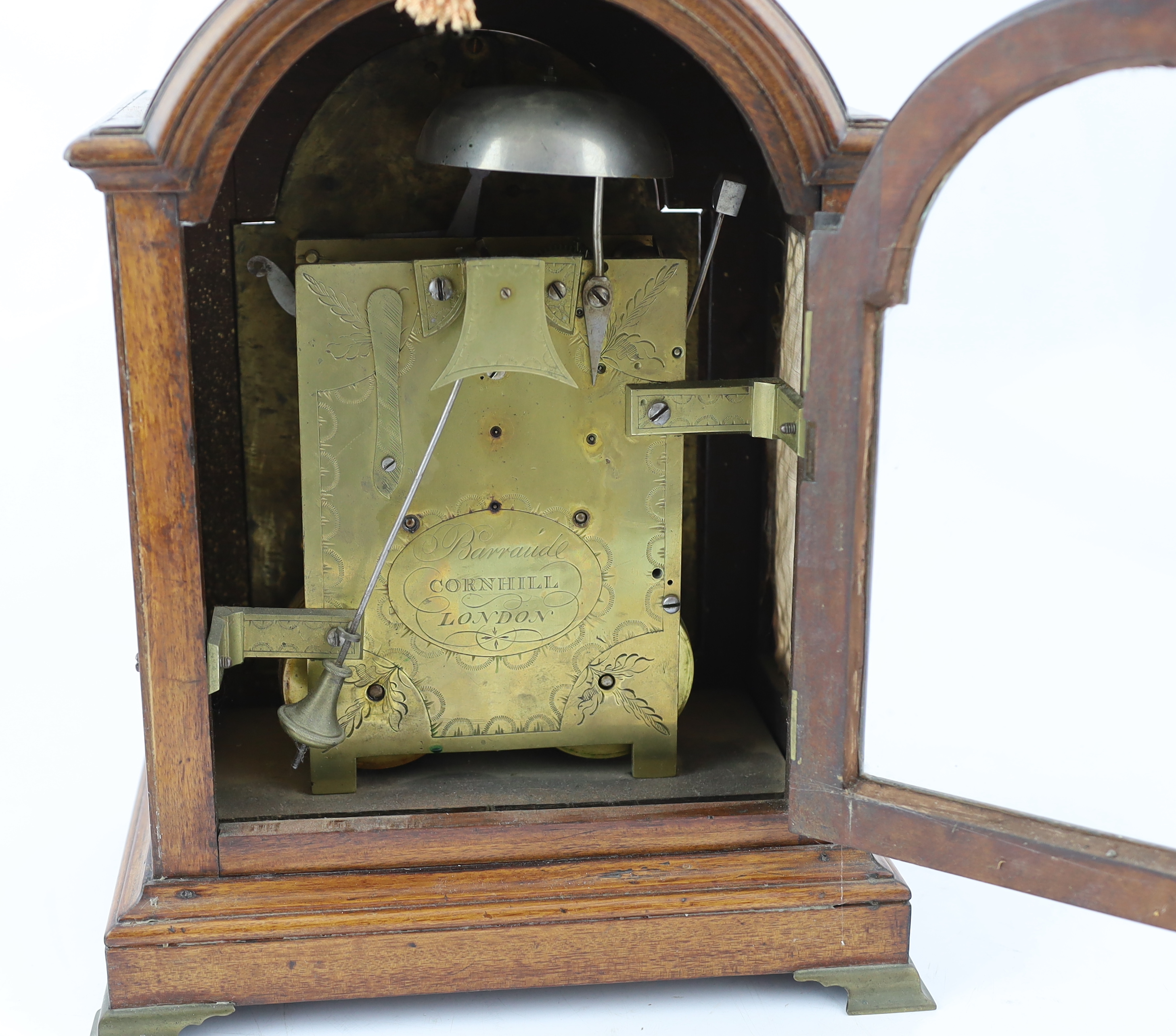 Paul Barraud of London, a George III mahogany cased hour repeating eight day bracket clock, 28cm wide, 19cm deep, 37cm high